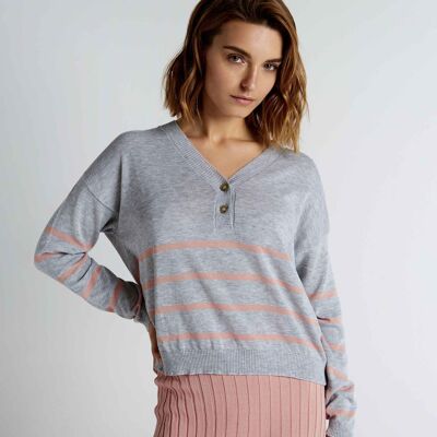 Pullover de tricot con rayas a contraste color gris oscuro TCN -  ARTI613V23