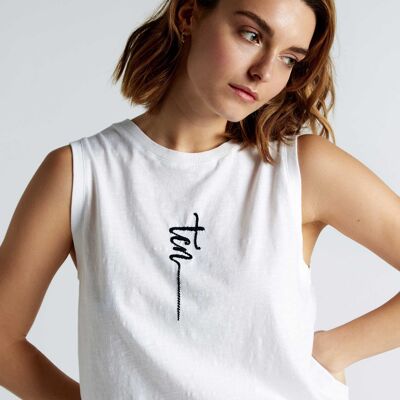 Sleeveless T-shirt with white embroidery TCN - FLAM434V23