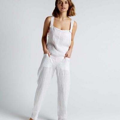 White linen long jumpsuit with pockets TCN - LINO780V23