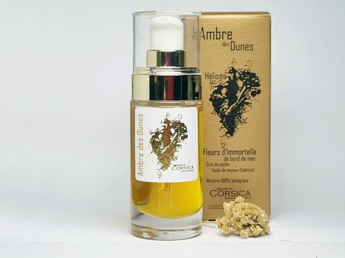 Ambre des dunes Immortelle, le sérum à la fleur d'Immortelle corse sans huile essentielle. spray 30 ml.