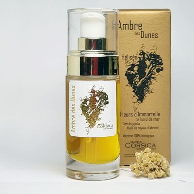 Ambre des dunes Immortelle, le sérum à la fleur d'Immortelle corse sans huile essentielle. spray 30 ml.