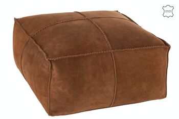 POUF POINT CARRE CUIR COGNAC (58,5x58x36,5cm) 1