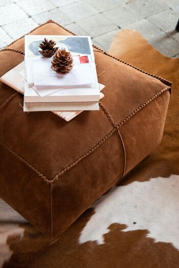 POUF POINT CARRE CUIR COGNAC (58,5x58x36,5cm) 4