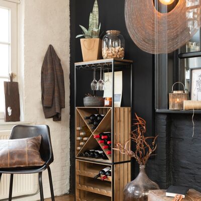 ARMOIRE BAR POUR LES VERRES ET BOUTEILLES BOIS/METAL NATUREL/NOIR