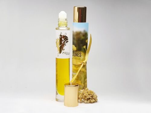 Ambre des Dunes Immortelle, le sérum à la fleur d'Immortelle corse sans huile essentielle.  Roll-on 10 ml.