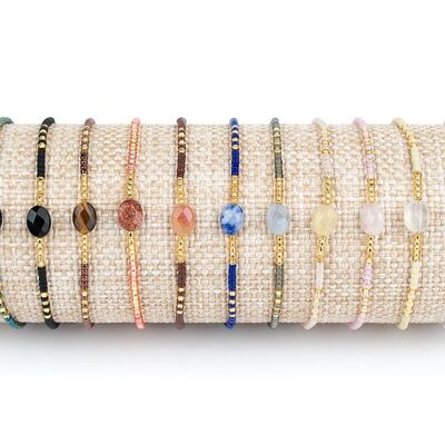 Ovale Mineralsteinarmbänder und japanische Perlen