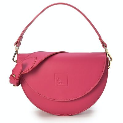 Leandra fuchsia leather saddle bag