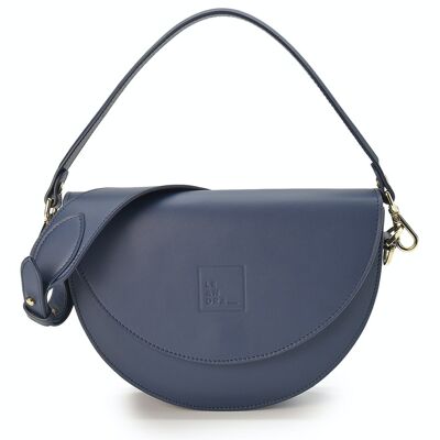 Saddle bag de piel color azul oscuro Leandra