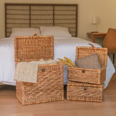 wicker chest | Woven laundry basket with lid KELANA made of water hyacinth (3 sizes)