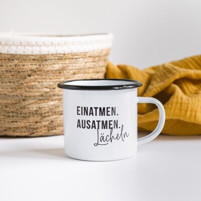 inhalar exhalar sonrisa - taza de esmalte