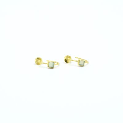 Pendientes de mujer de plata 925, aros con piedra: Calcedonia. Chapados en oro, joyas.