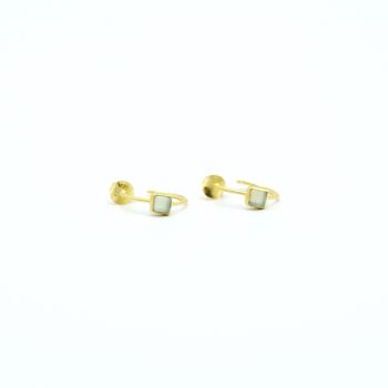 Boucles d'oreilles pour femme en argent 925, créoles avec pierre : Calcédoine. Bijoux en plaqué or. 1