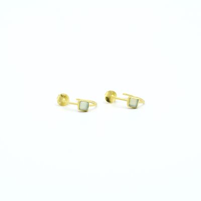 Boucles d'oreilles pour femme en argent 925, créoles avec pierre : Calcédoine. Bijoux en plaqué or.