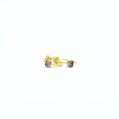 Small Amethyst hoop earrings.   925 silver, gold plated.   Natural stones.   Fashion.   Golden.   Spring.   Hand made.   guests.