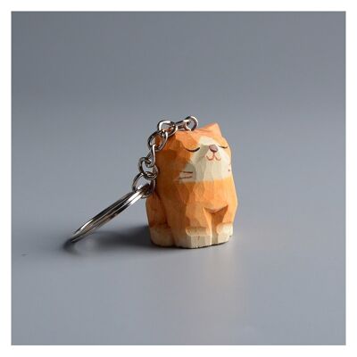 Porte-clés chat en bois sculpté à la main