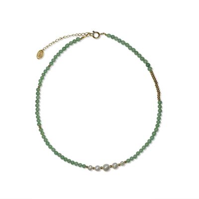 Collier CO88 avec pierres de jade vert et perles blanches IPG