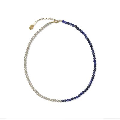 CO88 necklace w/ sodalite facet stones and white pearls IPG