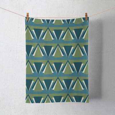 Green and Blue Art Deco Design Tea Towel, Dish Towel, Kitchen Towel