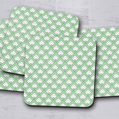 Posavasos con diseño de azulejos geométricos verdes y blancos, posavasos para decoración de mesa