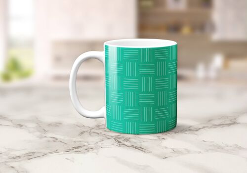 Green and White Lines Geometric Mug, Tea or Coffee Cup