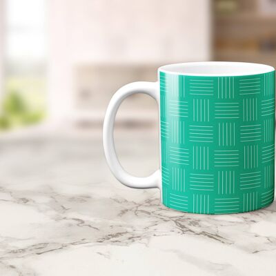 Tasse, tasse à thé ou à café géométrique de lignes vertes et blanches