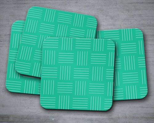 Green Coasters with White Geometric Lines Design , Table Decor Drinks Mat