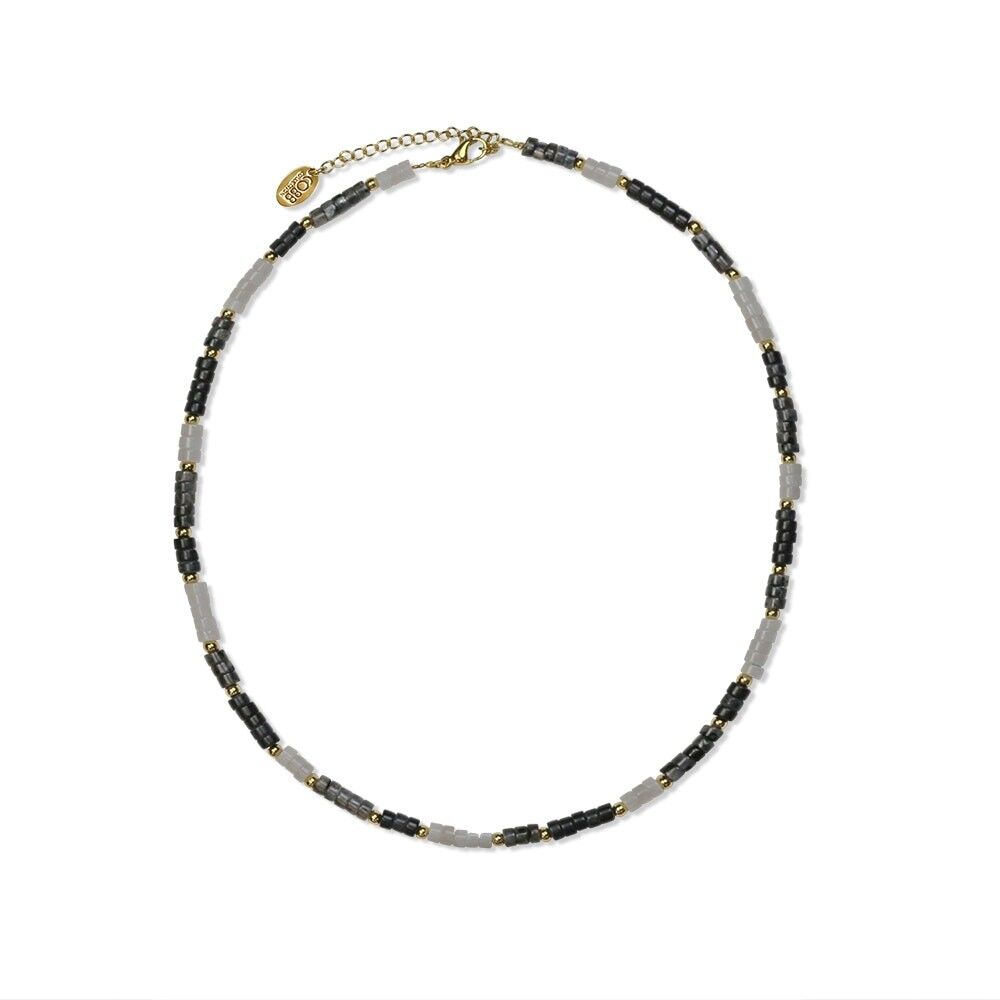 Collier CO88 avec jade blanc, agate noire et perles de labradorite noire IPG
