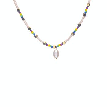 Collier CO88 perles colorées avec pendentif perle IPG