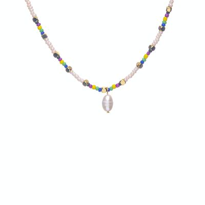 CO88 necklace colored beads w/ pendant pearl IPG