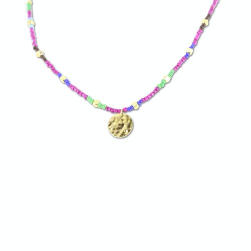 CO88 necklace colored beads w/ pendant round hammered IPG