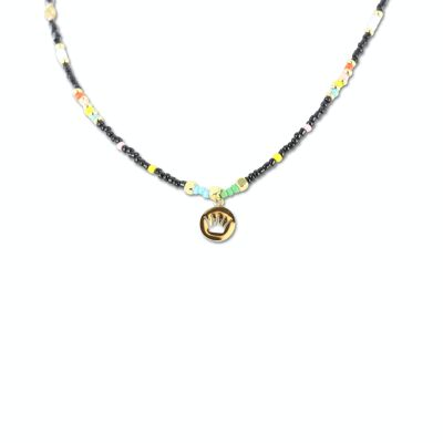CO88 collier perles colorées avec pendentif couronne IPG