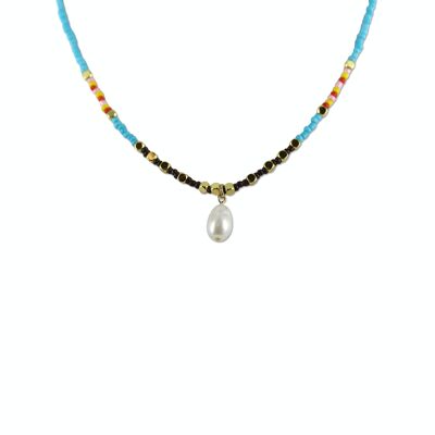 CO88 necklace colored beads w/ pendant pearl IPG