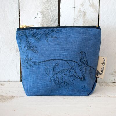 Bird Make Up Bag Pure Linen - indigo