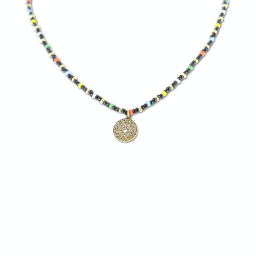 CO88 necklace colored beads w/ pendant IPG