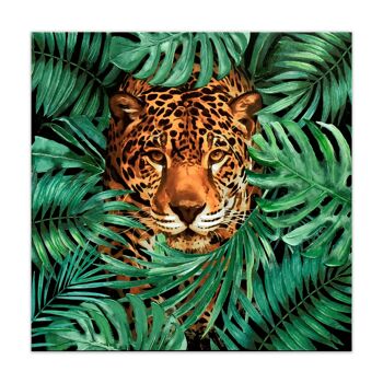 ADM - Affiche 'Léopard dans la jungle' - Couleur Vert - 80 x 80 x 3,5 cm 1