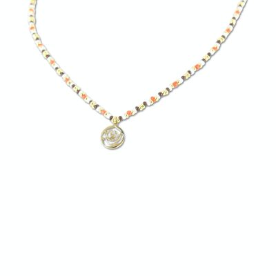 CO88 necklace colored beads w/ pendant rose IPG