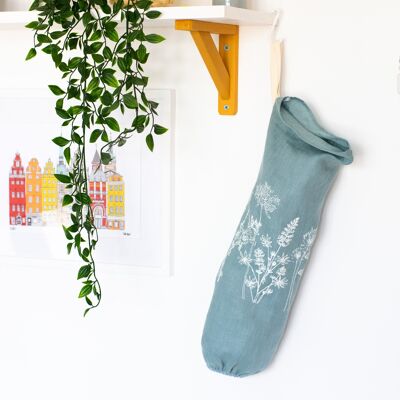 Carrier Bag Holder in Pure Linen from The Garden Collection - Duck Egg Blue