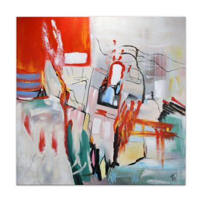 ADM – Gemälde „Abstraktes Felsgraffiti“ – Farbe Rot – 100 x 100 x 3,5 cm