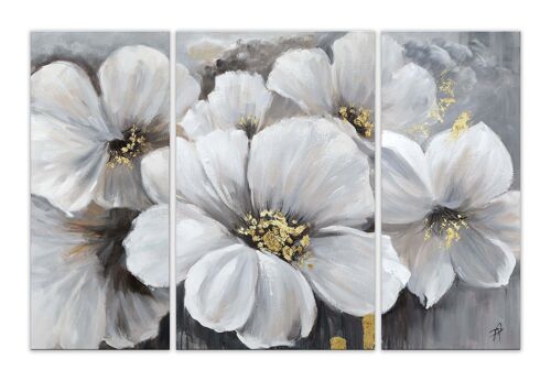ADM - Dipinto 'Peonie bianche' -  Colore Grigio - 80 x 120 x 3,5 cm