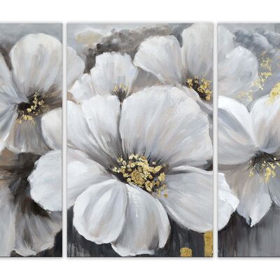 ADM - Cuadro 'Peonias Blancas' - Color Gris - 80 x 120 x 3,5 cm