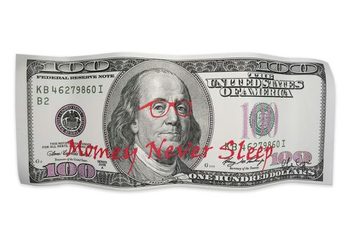 ADM - Stampa su alluminio 'Money Never Sleeps' -  Colore Grigio - 40 x 93 x 7 cm