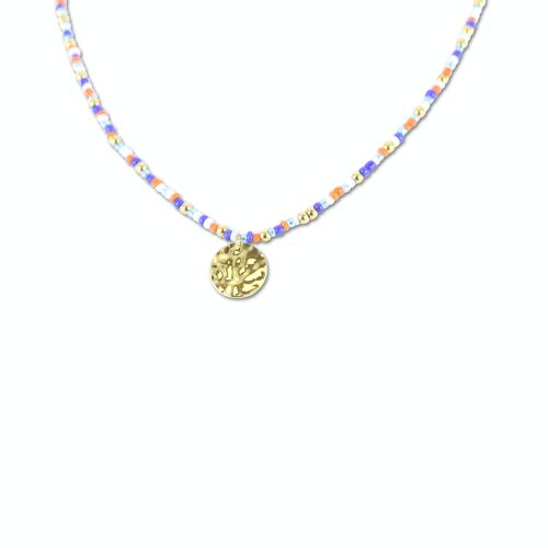 CO88 necklace colored beads w/ pendant round hammered IPG