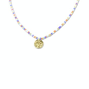 Collier CO88 perles colorées avec pendentif rond martelé IPG