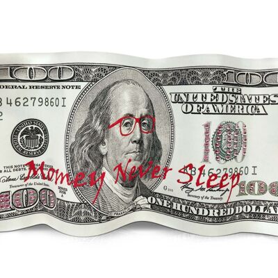 ADM – Metallskulptur „Money Never Sleeps“ – Farbe Grau – 15 x 27 x 3 cm