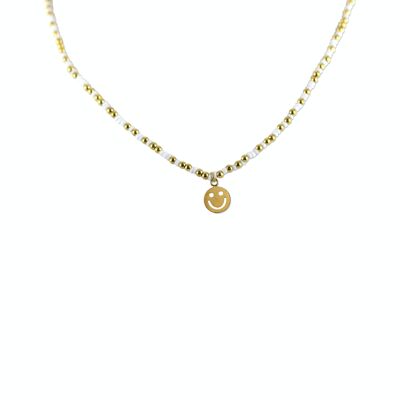 CO88 collier perles blanches avec pendentif smiley IPG