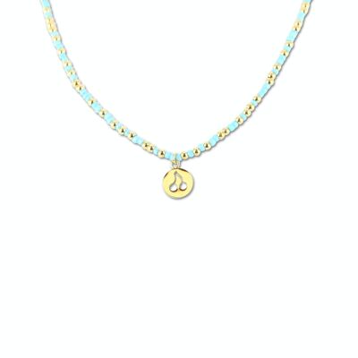 CO88 Halskette türkisfarbene Perlen mit Anhänger Kirschen IPG