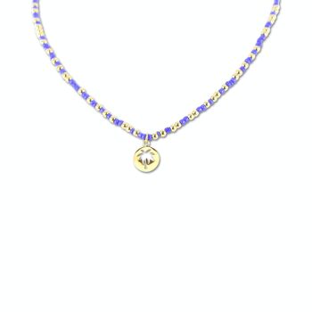 Collier CO88 perles violettes avec pendentif palmier IPG