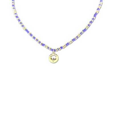 CO88 Halskette lila Perlen mit Anhänger Palme IPG