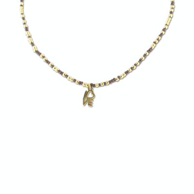 CO88 collier perles marron avec pendentif love IPG