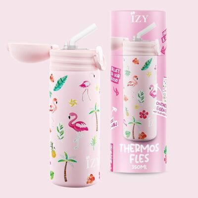 IZY Kinderen x Roze Flamingo - 350 ml & Drinkfles / waterfles / thermos / fles / geisoleerd / water / school / beker /
